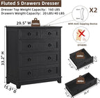 Farmhouse 5 Drawer Dresser for Bedroom, 33.2" Tall Small Dressers & Chest of - Image 2