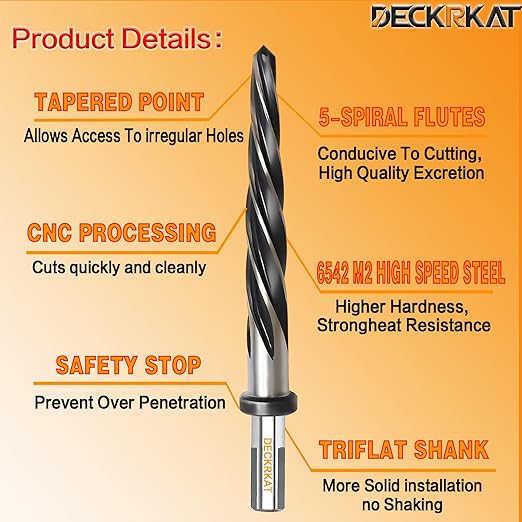 7/8" Reamer Drill Bit for Metal, M2 HSS Taper Reamer for Steel, Plastic to Align - Image 3