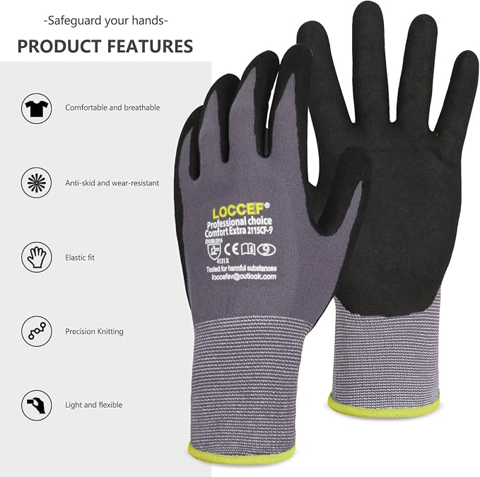 Work Gloves MicroFoam Nitrile Coated-6 Pairs, Seamless Knit Nylon Gloves - Image 7