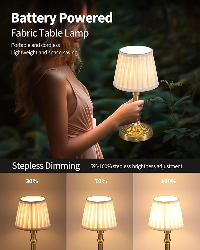 KDG Cordless Portables Table Lamp Set of 2, LED Fabric Shade Small Desk Lamps - Image 4