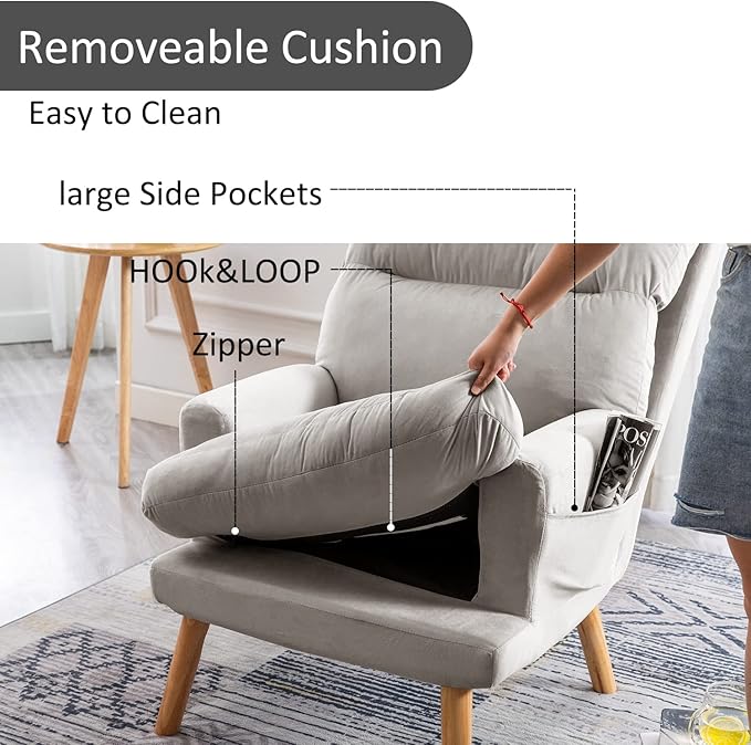 INZOY Accent Chairs with Ottoman, Velvet Fabric Armchair with Ottoman - Image 4