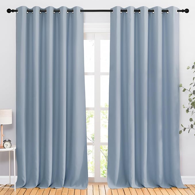 NICETOWN Vintage Blue Curtains 110 inches Long, Grommet Thermal Insulated by NICETOWN