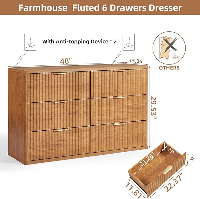 LEYAOYAO Fluted 6 Drawers Dresser - Image 2