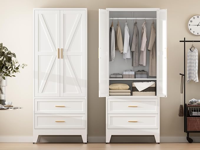 COFaR Metal Wardrobe Cabinet, 71 Farmhouse Armoire Wardrobe Closet - Image 8
