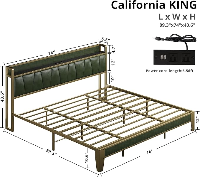 LIKIMIO California King Bed Frame, Storage Headboard - Image 2