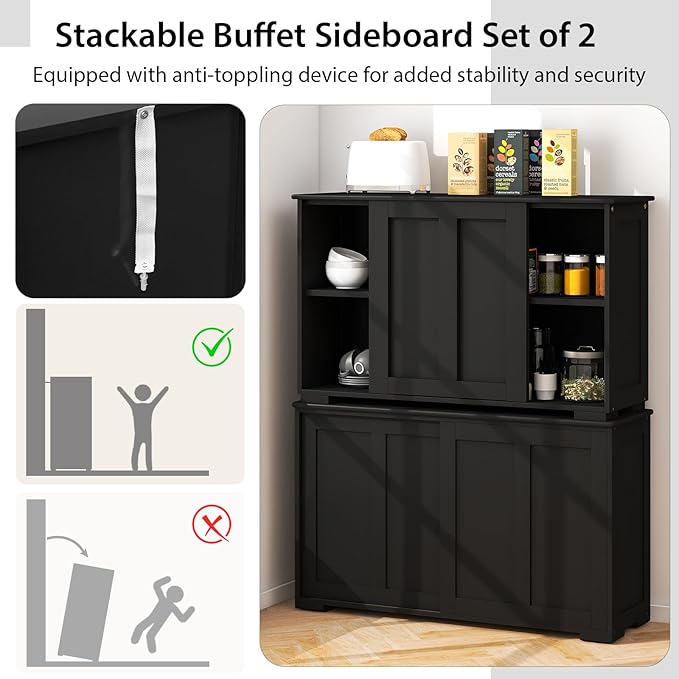 Costzon Sideboard Buffet Cabinet of 2, Wooden Kitchen Storage Cabinet - Image 6