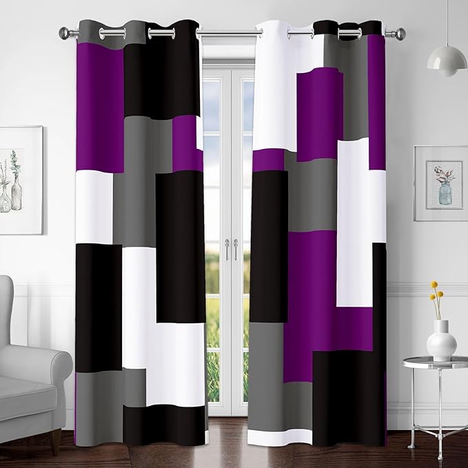 Purple 100% Blackout Curtains for Bedroom 84 inch Length 2 Panels Set Grey by TyrotHomeDecor