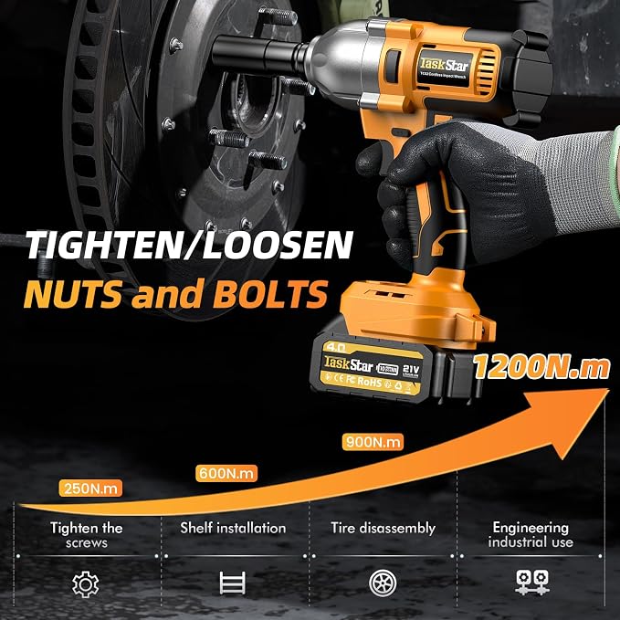 Cordless Impact Wrench 1/2 Inch, 1200N·m Brushless High Torque Impact Gun - Image 5