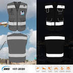 TCCFCCT Mesh Grey Safety Vest for Men Women 9 Pockets High Visibility Vest for - Image 2