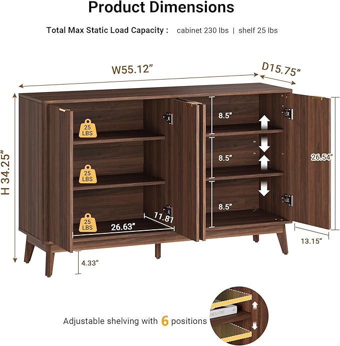 Sideboard Cabinet, Modern Fluted Storage Cabinet - Image 2