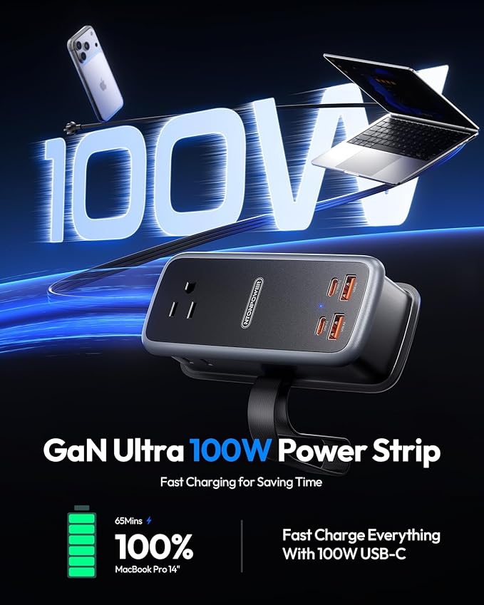 NTONPOWER 100W GAN Ultra Travel Power Strip, 7-in-1 USB C Charging Station - Image 2