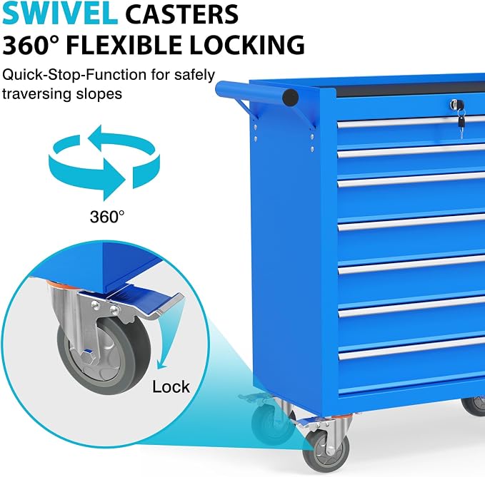 7 Drawers Metal Rolling Tool Chest, Portable Storage Tool Box - Image 6