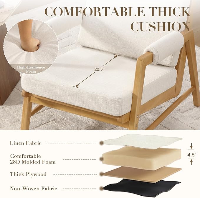 HEAH-YO Modern Accent Chair, Upholstered Linen Fabric Living Room Chair - Image 6