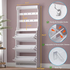 Shoe Cabinet with 3 Flip Drawers & Coat Rack, Narrow Hidden Shoe Storage Cabinet - Image 2