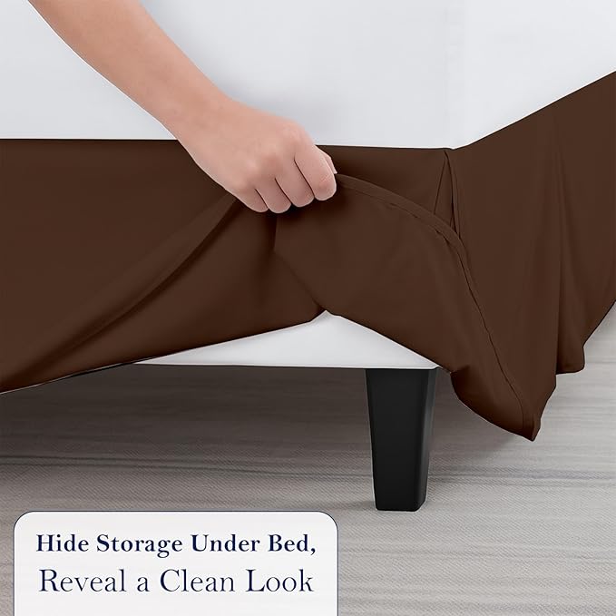 Twin Bed Skirt, Luxury 18 Inch Drop Chocolate Pleated Bed Skirt, Double Brushed - Image 5