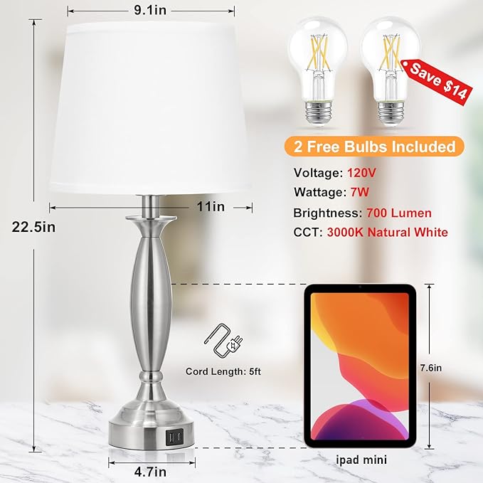 White Lamps for Bedrooms Set of 2 - Image 4