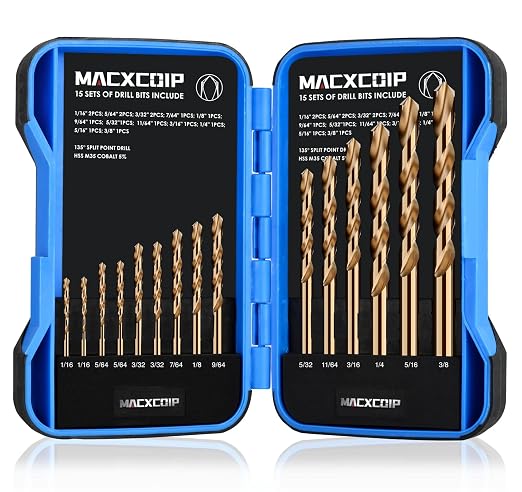 Cobalt Drill Bit Set, Stainless Steel, Cast Iron, Wood and Plastic, by MACXCOIP