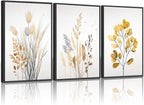 YCJKJDZ Framed Beige Botanical Canvas Wall Art Set of 3, Boho Watercolor by Unknown