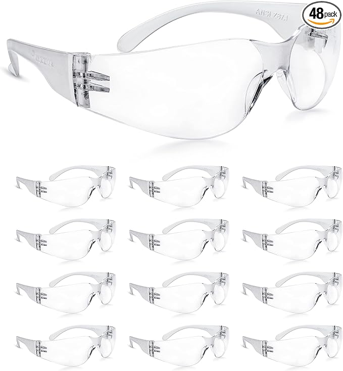 amoolo Clear Safety Glasses Bulk of 48, Protective Eyewear by amoolo