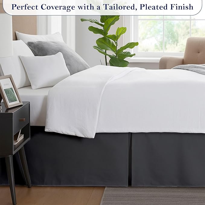 Twin Bed Skirt, Luxury 18 Inch Drop Dark Grey Pleated Bed Skirt, Double Brushed - Image 4