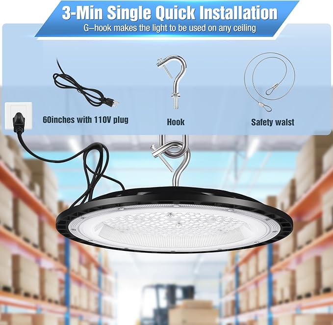 300W UFO Led High Bay Light, 5000K Daylight Commercial Shop Bay Lighting Fixture - Image 2