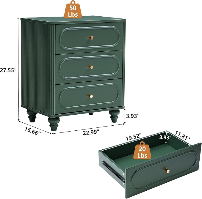 3 Drawer Fluted Dresser for Bedroom, Mid Century Modern Chest of Drawers - Image 2