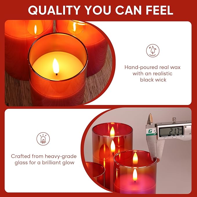 Eywamage Red Glass Flameless Pillar Candles - Image 5