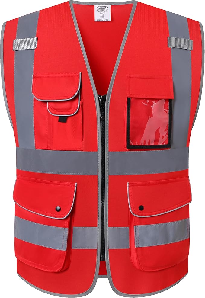 JKSafety 9 Pockets High Visibility Zipper Front Safety Vest by JKSafety