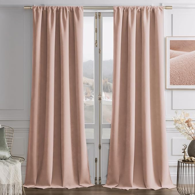Joydeco Candy Pink Velvet Curtains 72 Inches 2 Panels, Luxury Thermal Insulated by JOYDECO