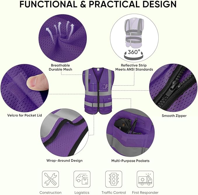 TICONN Reflective Safety Vest High Visibility Class II Mesh Vest - Image 2