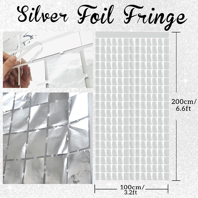 GOER Silver Party Backdrop Metallic Tinsel Foil Curtains Photo Booth Props - Image 2