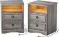 Large Nightstand Set of 2 with Drawers, 17.7"W Accent Night Stand with Charger by WelcometoHolliWill