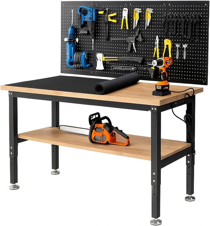 60 Inch Work Bench for Garage Adjustable Height Workbenches by ENJOYWOOD
