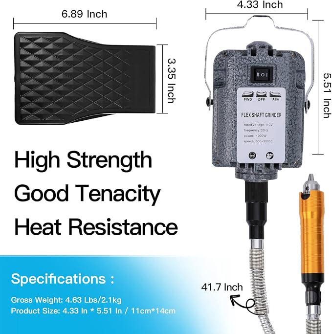 1000W 30000RPM Electric Flex Shaft Rotary Tool Foot Pedal Control Flex Shaft - Image 2