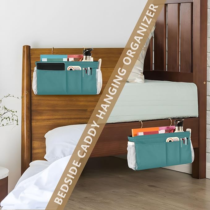 KOPIRIT Navy Teal Bedside Caddy Storage Bag Bedside Organizer - Image 7