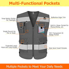 TCCFCCT Mesh Grey Safety Vest for Men Women 9 Pockets High Visibility Vest for - Image 3