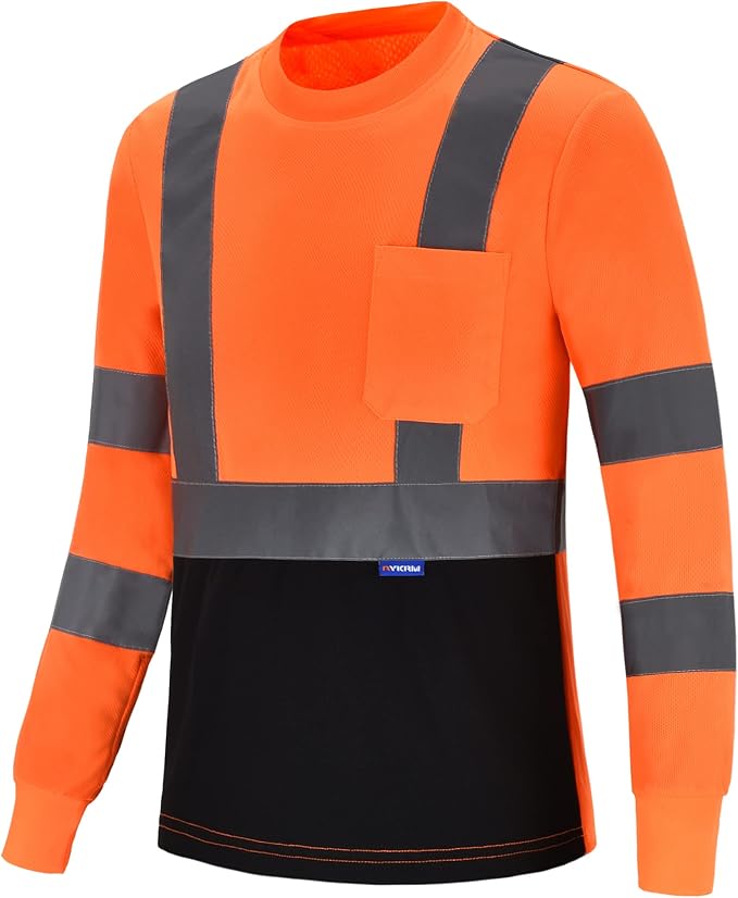 AYKRM Safety T Shirt Reflective High Visibility hi vis Long Sleeve T Shirt by AYKRM