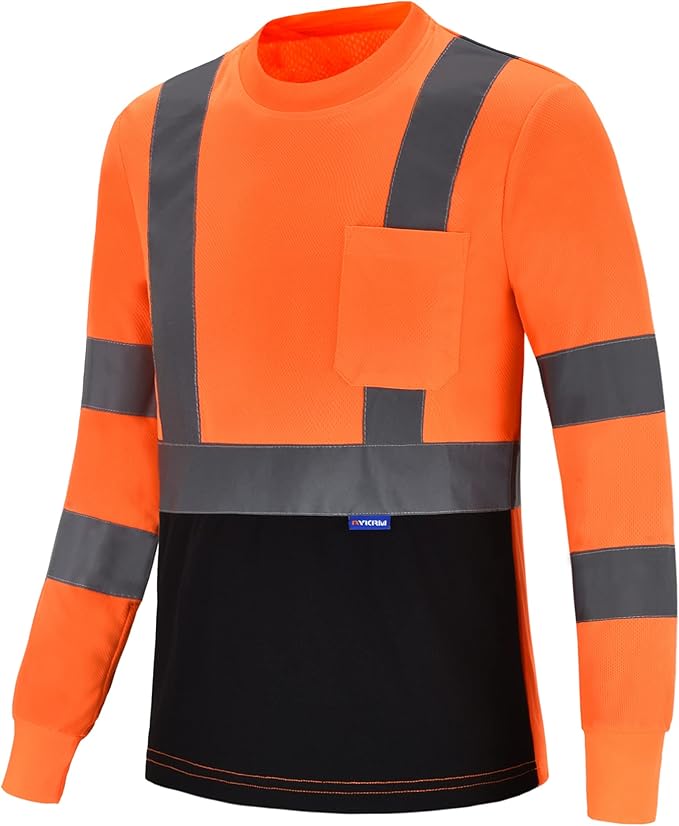 AYKRM Safety T Shirt Reflective High Visibility hi vis Long Sleeve T Shirt by AYKRM