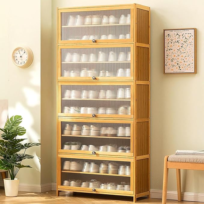 Bamboo Shoe Cabinet with Acrylic Door, 10-Tier Shoe Storage Rack, 40-45 Pairs - Image 8