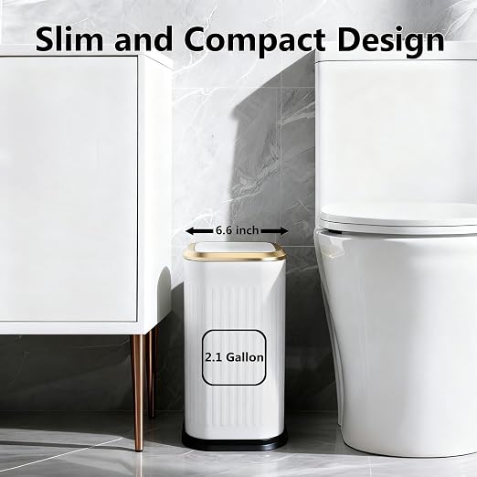 TIPGO Bathroom Trash Can with Lid, 2.1 Gallon / 8 Liter Small Garbage Can - Image 2
