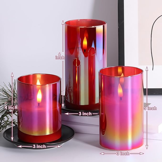 Eywamage Red Glass Flameless Pillar Candles - Image 2
