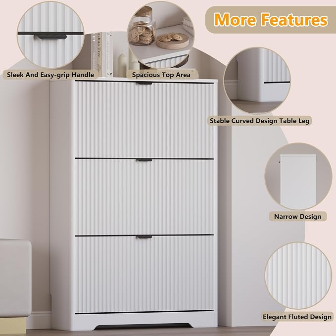 Entryway Shoe Cabinet with 3 Flip Drawers, Narrow Shoe Organizer Cabinet with - Image 4