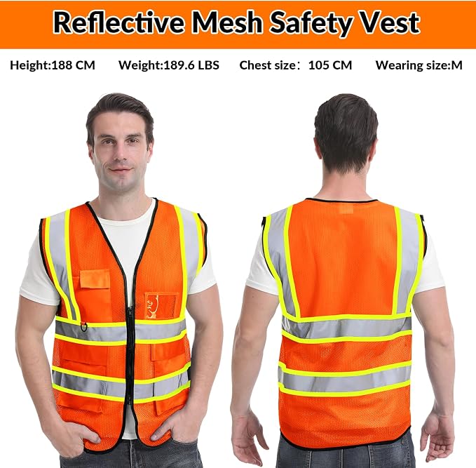 BeautyWill Custom Safety Vest Logo Class 2 High Visibility Reflevtive Vest - Image 6