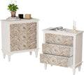 COSIEST Bedside Table Set of 2, Wood Nightstand 3 Drawers, Farmhouse End Table by COSIEST