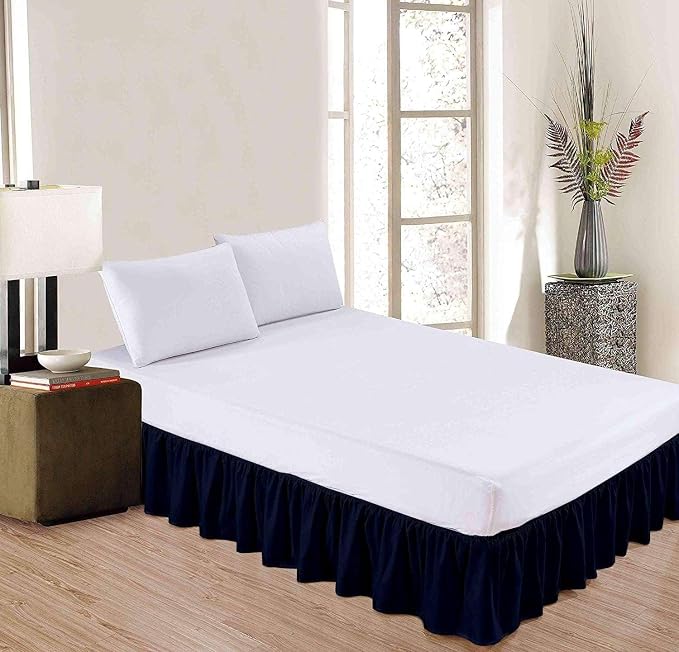 Navy Blue Solid Ruffled Bed Skirt Twin XL-14 Inch Drop Split Corner, Microfiber - Image 2
