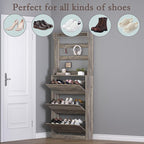 Shoe Cabinet with 3 Flip Drawers & Coat Rack, Narrow Hidden Shoe Storage Cabinet - Image 4