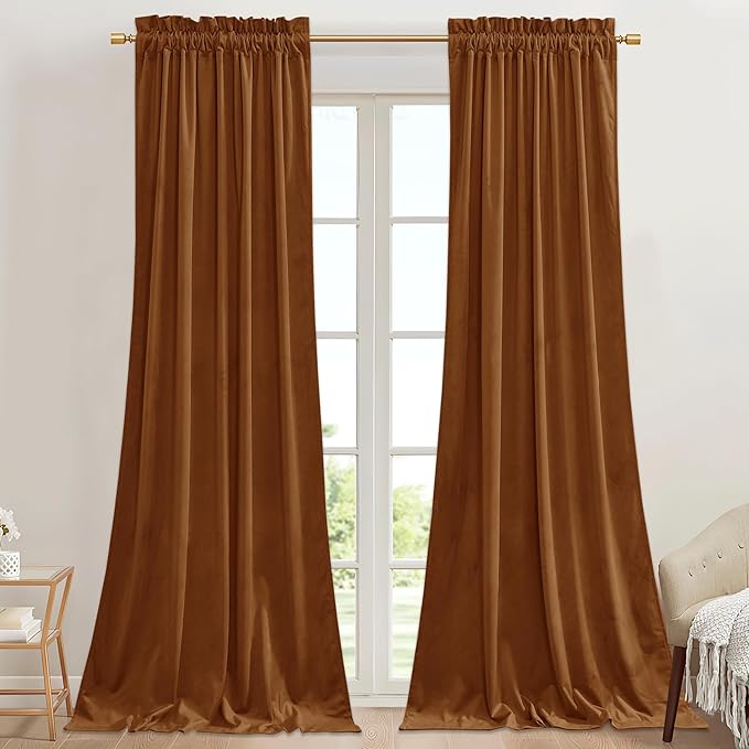 StangH Burnt Orange Curtains for Halloween Home Decoration Luxury Velvet Room by StangH