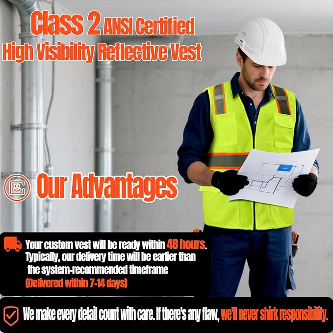 BeautyWill Custom Safety Vest Customized Logo Class 2 High Visibility - Image 2