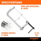 Jorgensen Bar Clamps, 6-Inch Heavy-duty Drop Forged Steel Bar Clamps - Image 7