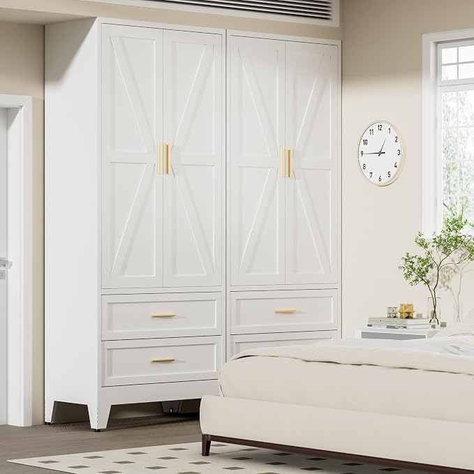 COFaR Metal Wardrobe Cabinet, 71 Farmhouse Armoire Wardrobe Closet - Image 2
